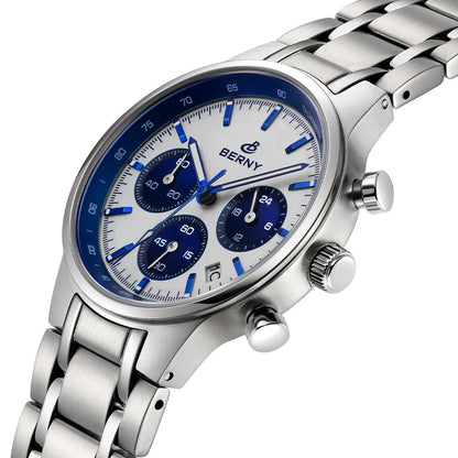 BERNY Men’s Chronograph Watch | Sapphire Stainless Steel Panda Dial - BLAKESTORE-NG