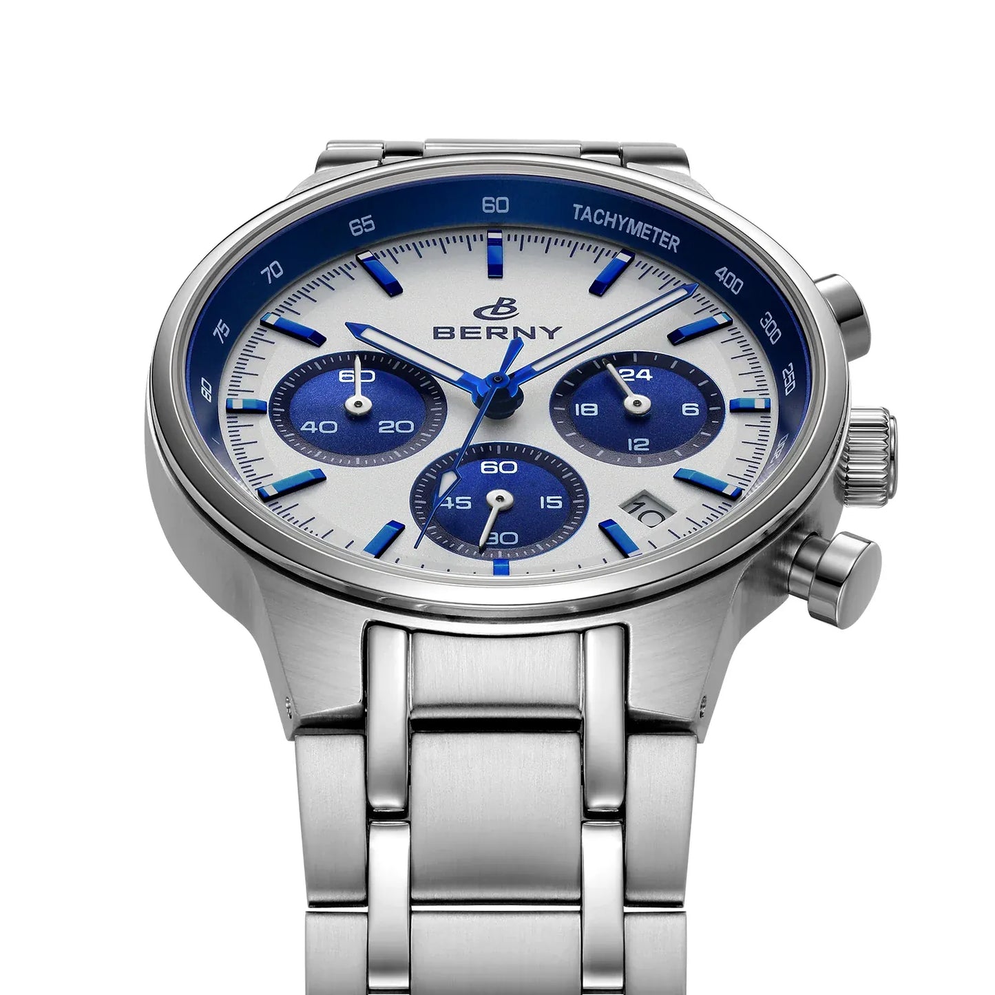 BERNY Men’s Chronograph Watch | Sapphire Stainless Steel Panda Dial - BLAKESTORE-NG