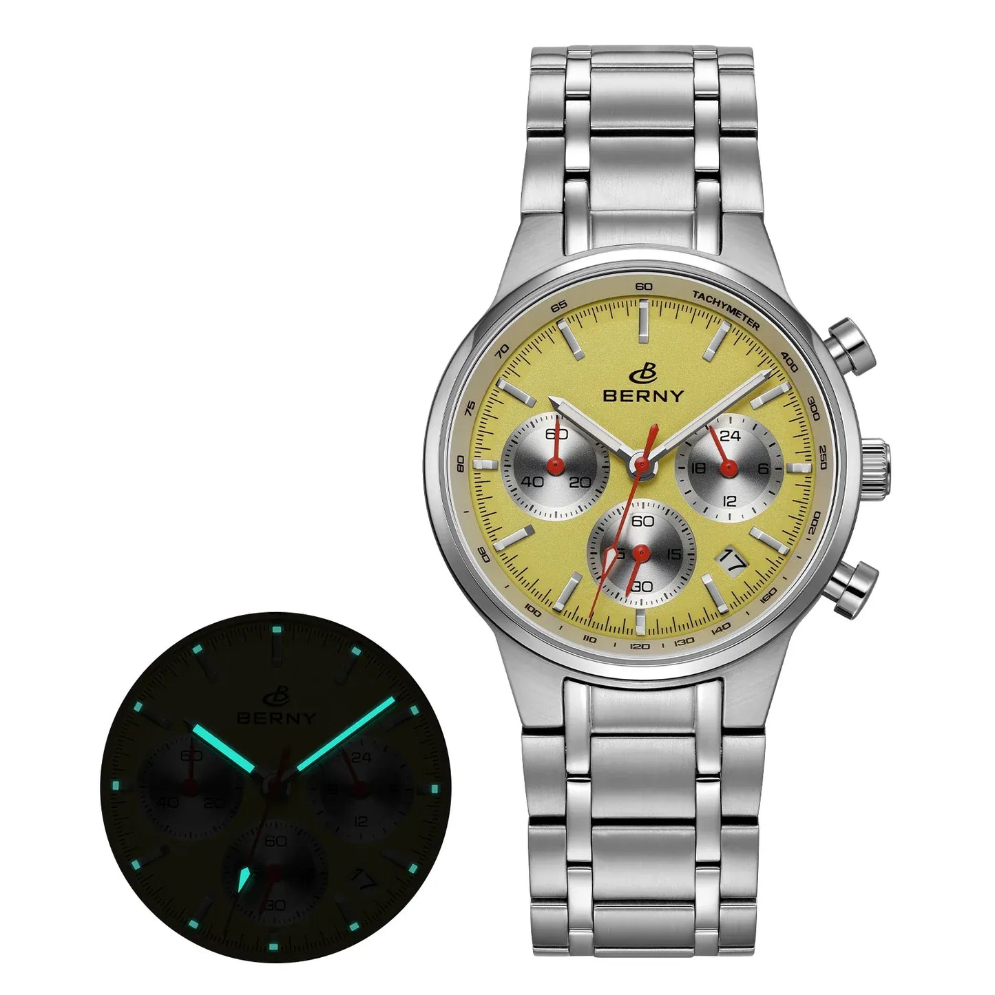 BERNY Men’s Chronograph Watch | Sapphire Stainless Steel Panda Dial - BLAKESTORE-NG