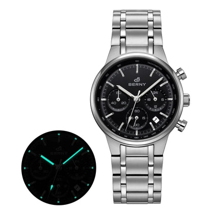 BERNY Men’s Chronograph Watch | Sapphire Stainless Steel Panda Dial - BLAKESTORE-NG