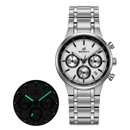 BERNY Men’s Chronograph Watch | Sapphire Stainless Steel Panda Dial - BLAKESTORE-NG