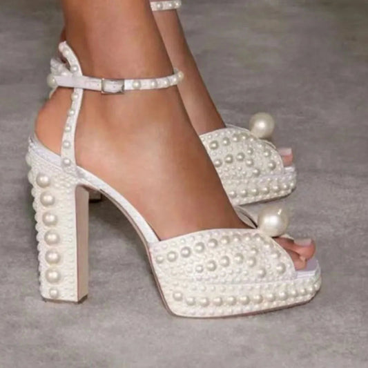 Beaded Thick Heel Platform Sandals For Women. - Maison Novaire