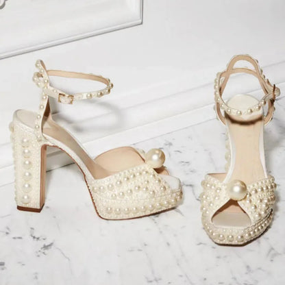 Beaded Thick Heel Platform Sandals For Women. - Maison Novaire