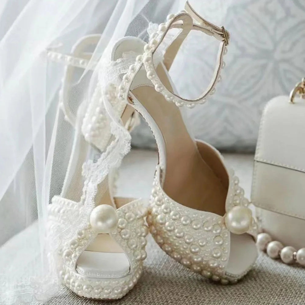 Beaded Thick Heel Platform Sandals For Women. - Maison Novaire
