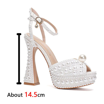 Beaded Thick Heel Platform Sandals For Women. - Maison Novaire