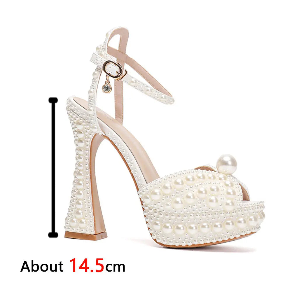 Beaded Thick Heel Platform Sandals For Women. - Maison Novaire