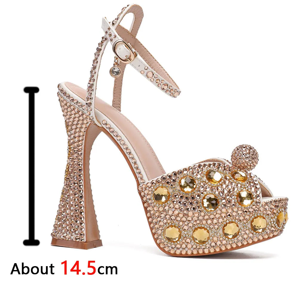 Beaded Thick Heel Platform Sandals For Women. - Maison Novaire