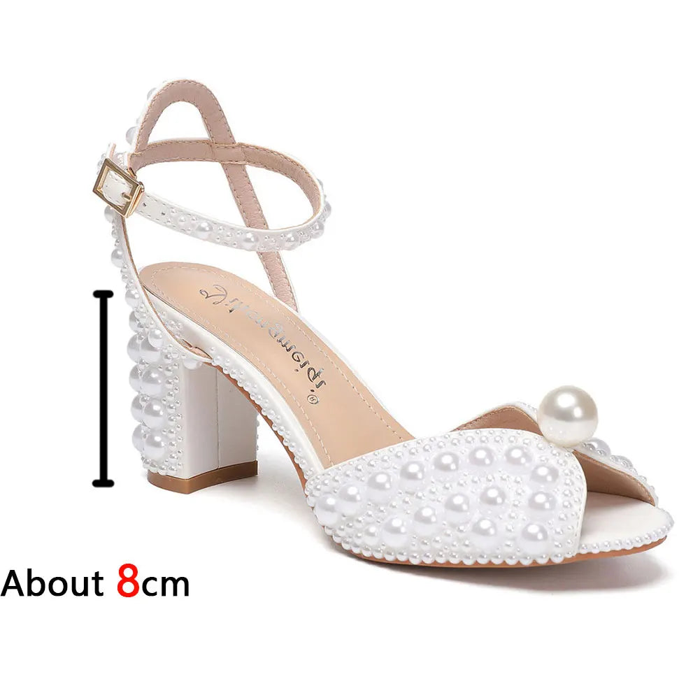Beaded Thick Heel Platform Sandals For Women. - Maison Novaire