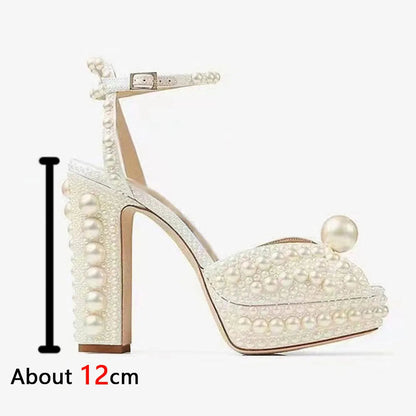 Beaded Thick Heel Platform Sandals For Women. - Maison Novaire