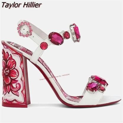 Bohemia Rhinestone Thick Heel Open Toe Sandals. - Maison Novaire #