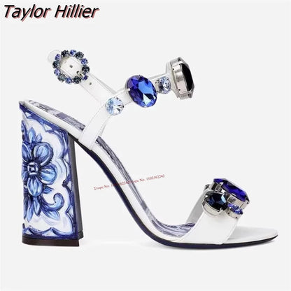 Bohemia Rhinestone Thick Heel Open Toe Sandals. - Maison Novaire #