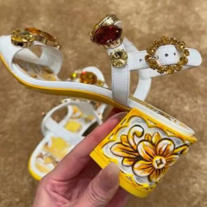 Bohemia Style Rhinestones Heels Sandals. - Maison Novaire #