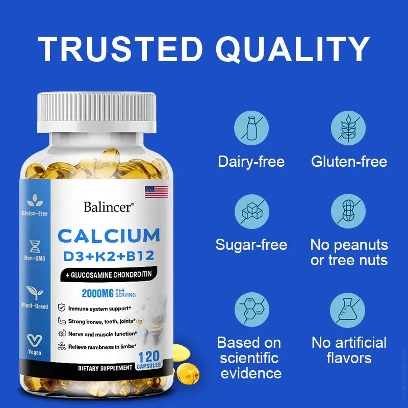 Calcium + Vitamins D3, K2 & B12 - Bone, Teeth & Muscle Health - BLAKESTORE-NG
