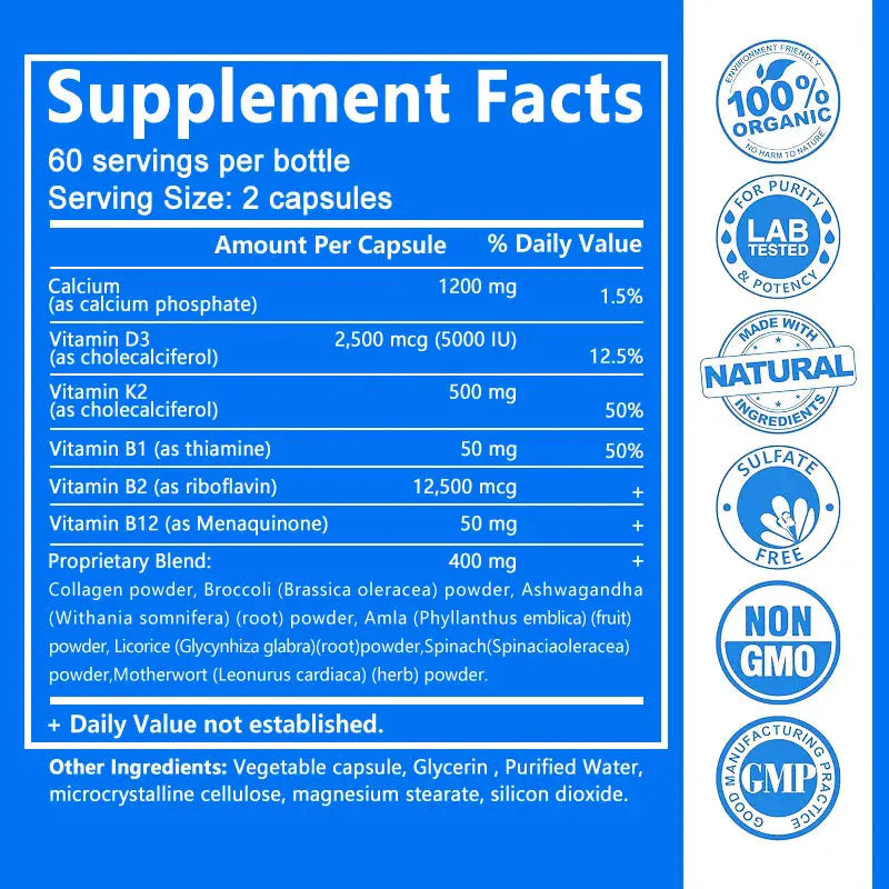 Calcium + Vitamins D3, K2 & B12 - Bone, Teeth & Muscle Health - BLAKESTORE-NG