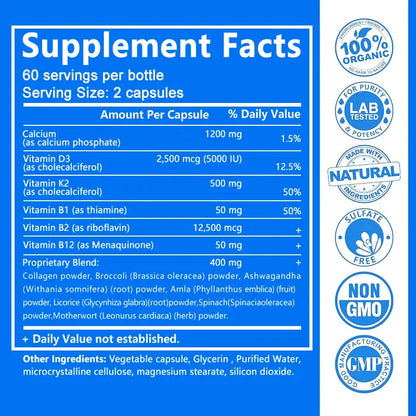 Calcium + Vitamins D3, K2 & B12 - Bone, Teeth & Muscle Health - BLAKESTORE-NG