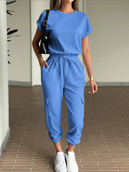 Casual Short Sleeve Top and Pants Set - BLAKESTORE-NG