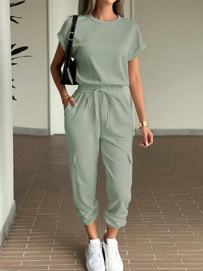 Casual Short Sleeve Top and Pants Set - BLAKESTORE-NG
