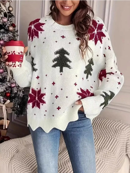 Christmas Tree Pattern Round Neck Sweater - Maison Novaire #