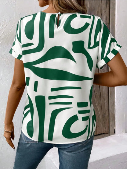 Contrast Round Neck Short Sleeve Blouse - Maison Novaire