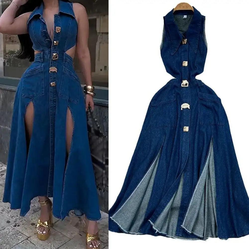 Denim Dress Women| High Waist A-Line Sleeveless 2026 - Maison Novaire #