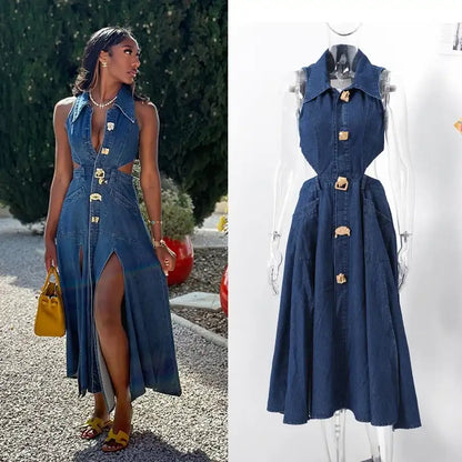 Denim Dress Women| High Waist A-Line Sleeveless 2026 - Maison Novaire #