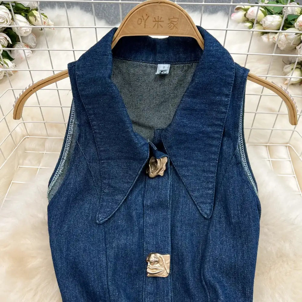 Denim Dress Women| High Waist A-Line Sleeveless 2026 - Maison Novaire #