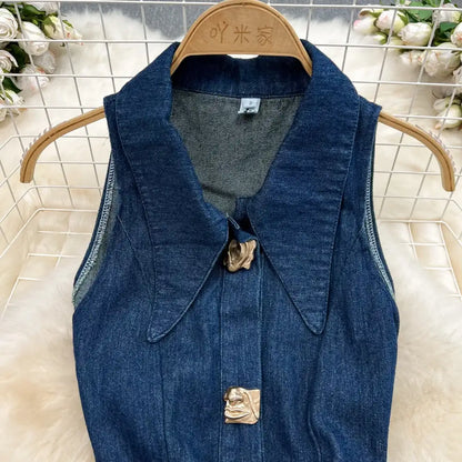 Denim Dress Women| High Waist A-Line Sleeveless 2026 - Maison Novaire #