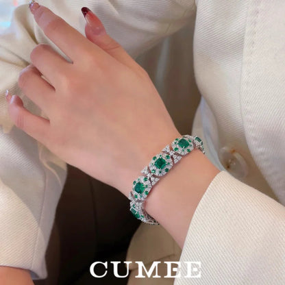 Diamond Cultivated Synthetic Emerald Bracelet in 925 Sterling Silver  - bracelet 18cm - Maison Novaire