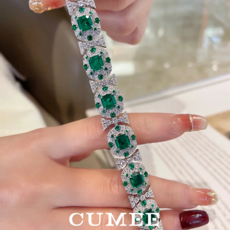 Diamond Cultivated Synthetic Emerald Bracelet in 925 Sterling Silver  - bracelet 18cm - Maison Novaire