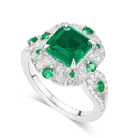 Diamond Cultivated Synthetic Emerald Bracelet in 925 Sterling Silver  - Ring size 6 - Maison Novaire