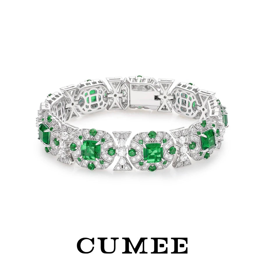 Diamond Cultivated Synthetic Emerald Bracelet in 925 Sterling Silver  - bracelet 18cm - Maison Novaire