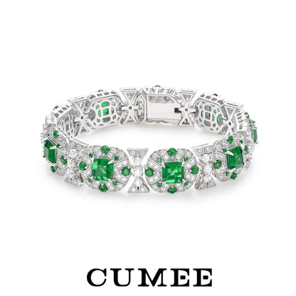 Diamond Cultivated Synthetic Emerald Bracelet in 925 Sterling Silver  - bracelet 18cm - Maison Novaire
