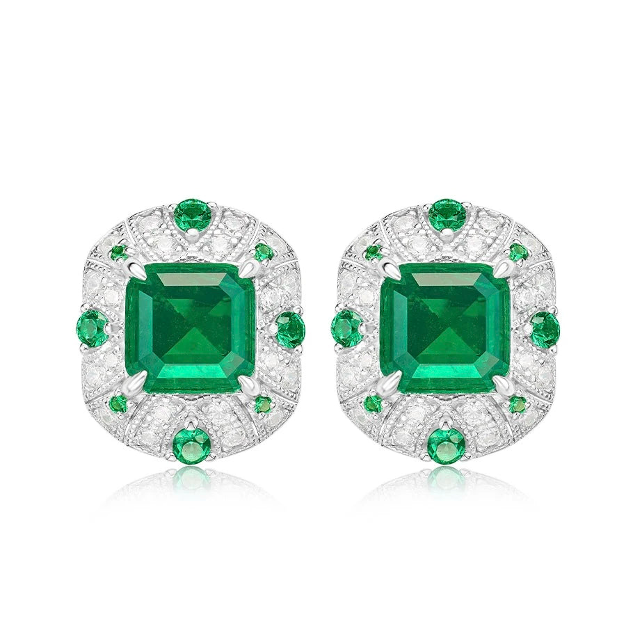 Diamond Cultivated Synthetic Emerald Bracelet in 925 Sterling Silver  - earrings - Maison Novaire