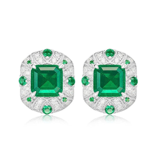 Diamond Cultivated Synthetic Emerald Bracelet in 925 Sterling Silver  - earrings - Maison Novaire