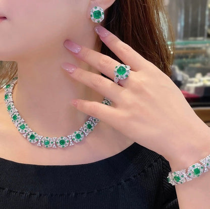Diamond Cultivated Synthetic Emerald Bracelet in 925 Sterling Silver  - bracelet 18cm - Maison Novaire