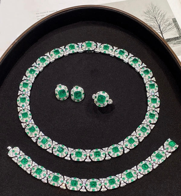 Diamond Cultivated Synthetic Emerald Bracelet in 925 Sterling Silver  - bracelet 18cm - Maison Novaire