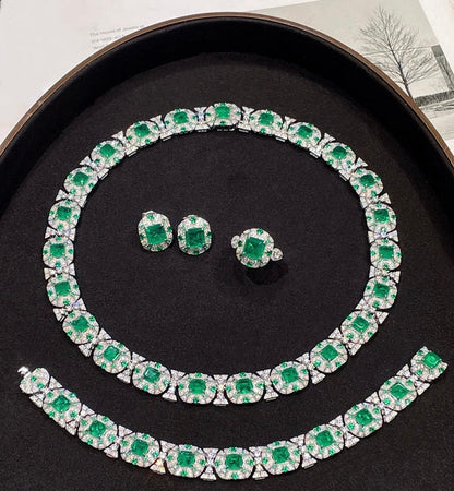 Diamond Cultivated Synthetic Emerald Bracelet in 925 Sterling Silver  - bracelet 18cm - Maison Novaire