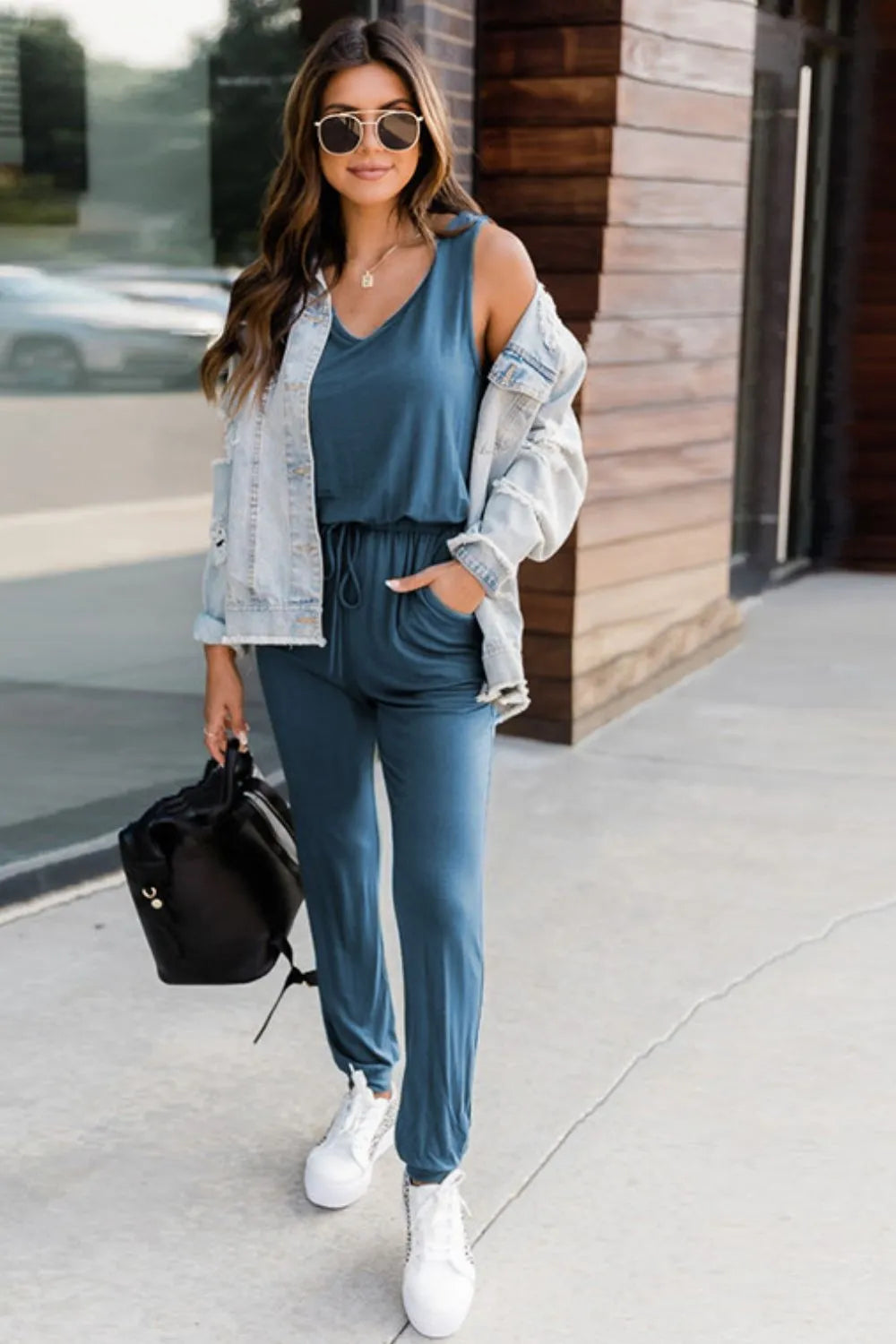 Drawstring Round Neck Sleeveless Jumpsuit. - Maison Novaire #