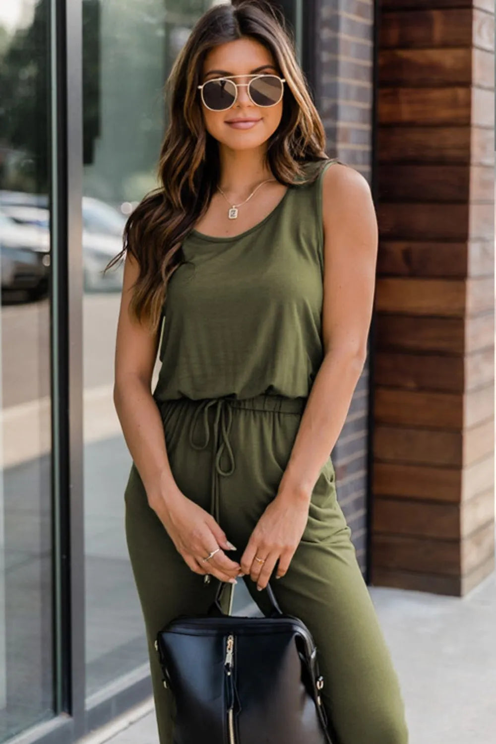 Drawstring Round Neck Sleeveless Jumpsuit. - Maison Novaire #