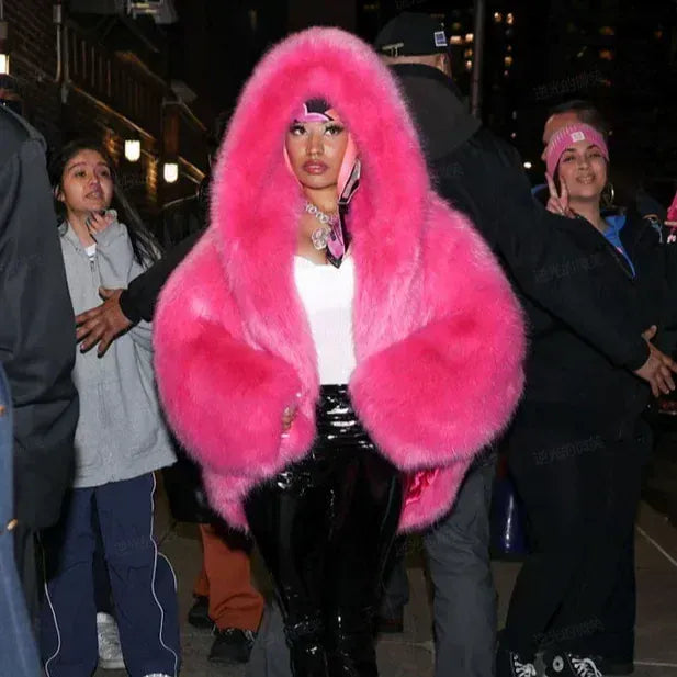 Eco-Friendly Faux Fox Fur Hooded Jacket for Women – Korean Premium Warm Winter Coat - BLAKESTORE-NG