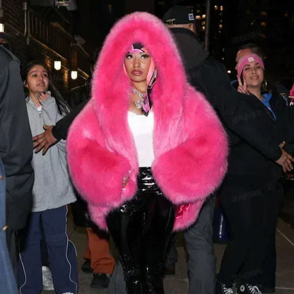 Eco-Friendly Faux Fox Fur Hooded Jacket for Women – Korean Premium Warm Winter Coat - BLAKESTORE-NG