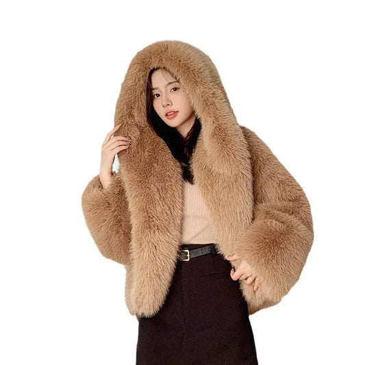 Eco-Friendly Faux Fox Fur Hooded Jacket for Women – Korean Premium Warm Winter Coat - BLAKESTORE-NG