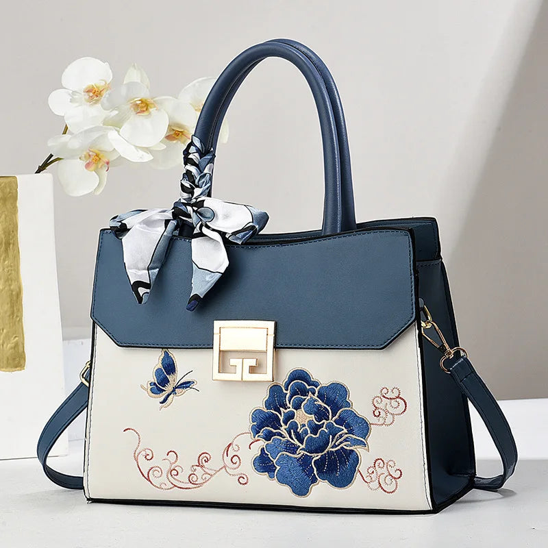 Embroidery Vintage Women Handbag Scarf Bow Classical Shoulder Crossbody Bag. Mother's Day Gift. - Maison Novaire