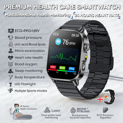 Fashion Health Smart Watch Women 2.0 AMOLED ECG BT Call  - Black Steel B / AI Health Report - Maison Novaire