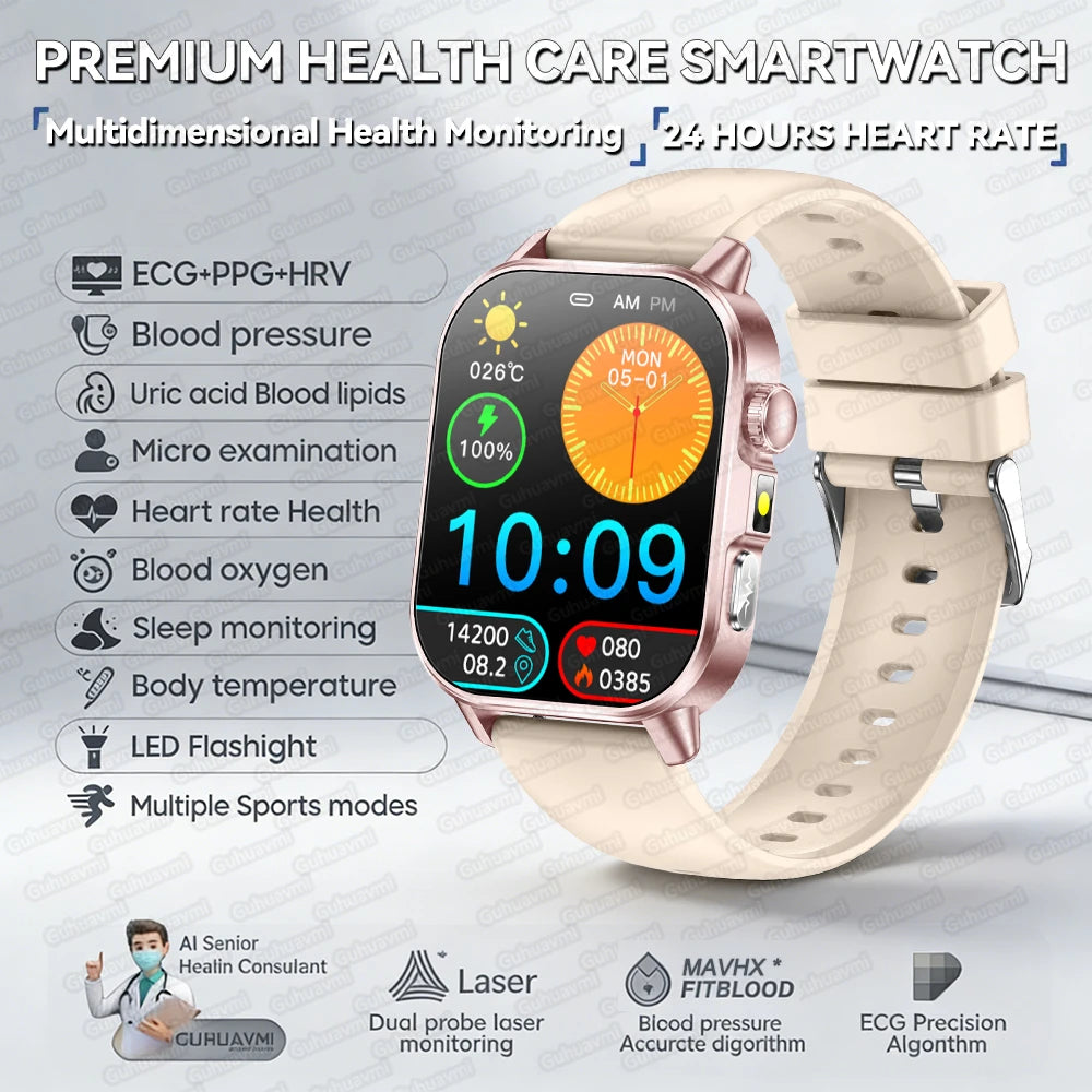 Fashion Health Smart Watch Women 2.0 AMOLED ECG BT Call  - Beige / AI Health Report - Maison Novaire
