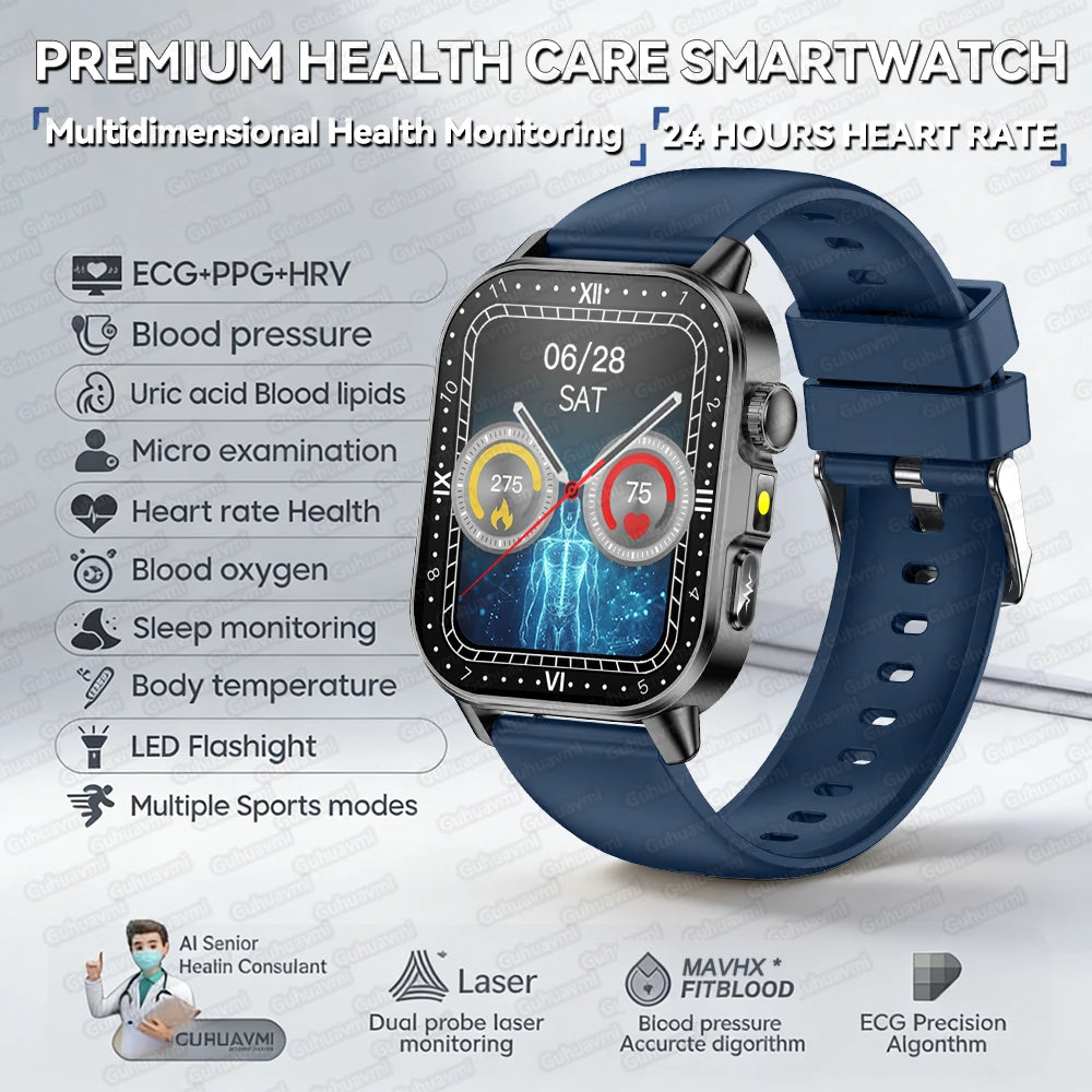 Fashion Health Smart Watch Women 2.0 AMOLED ECG BT Call  - Blue / AI Health Report - Maison Novaire