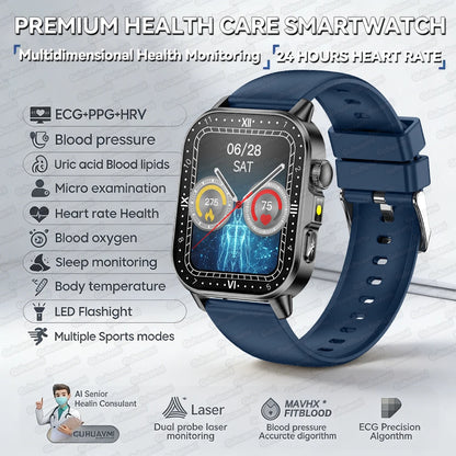Fashion Health Smart Watch Women 2.0 AMOLED ECG BT Call  - Blue / AI Health Report - Maison Novaire