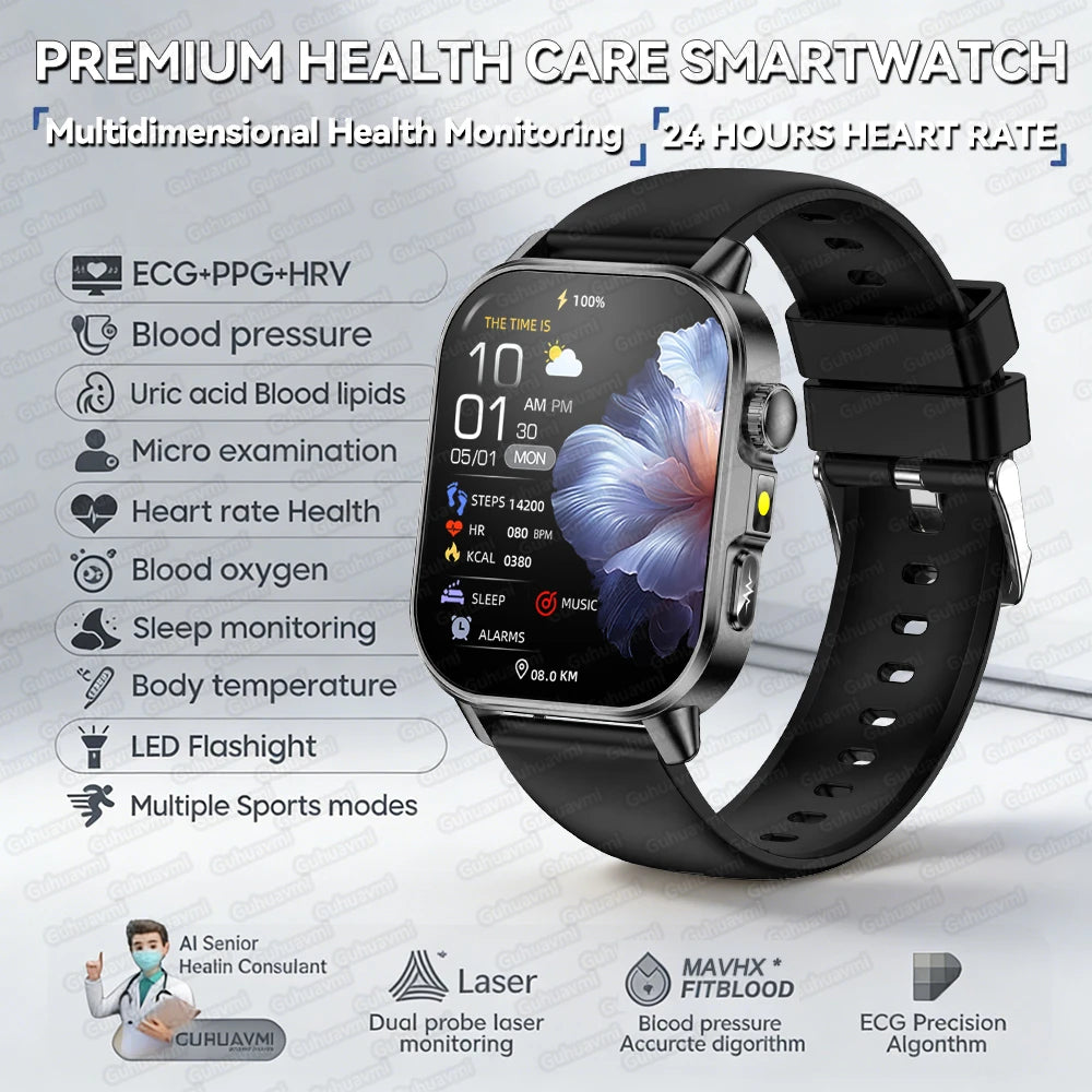 Fashion Health Smart Watch Women 2.0 AMOLED ECG BT Call  - Black / AI Health Report - Maison Novaire