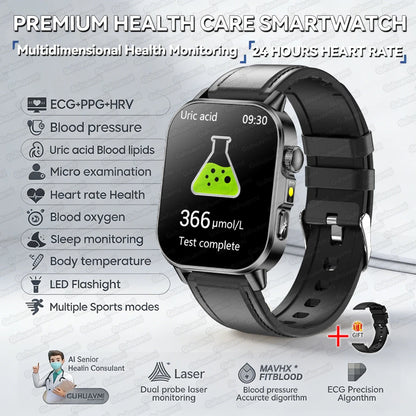 Fashion Health Smart Watch Women 2.0 AMOLED ECG BT Call  - Black Leather / AI Health Report - Maison Novaire