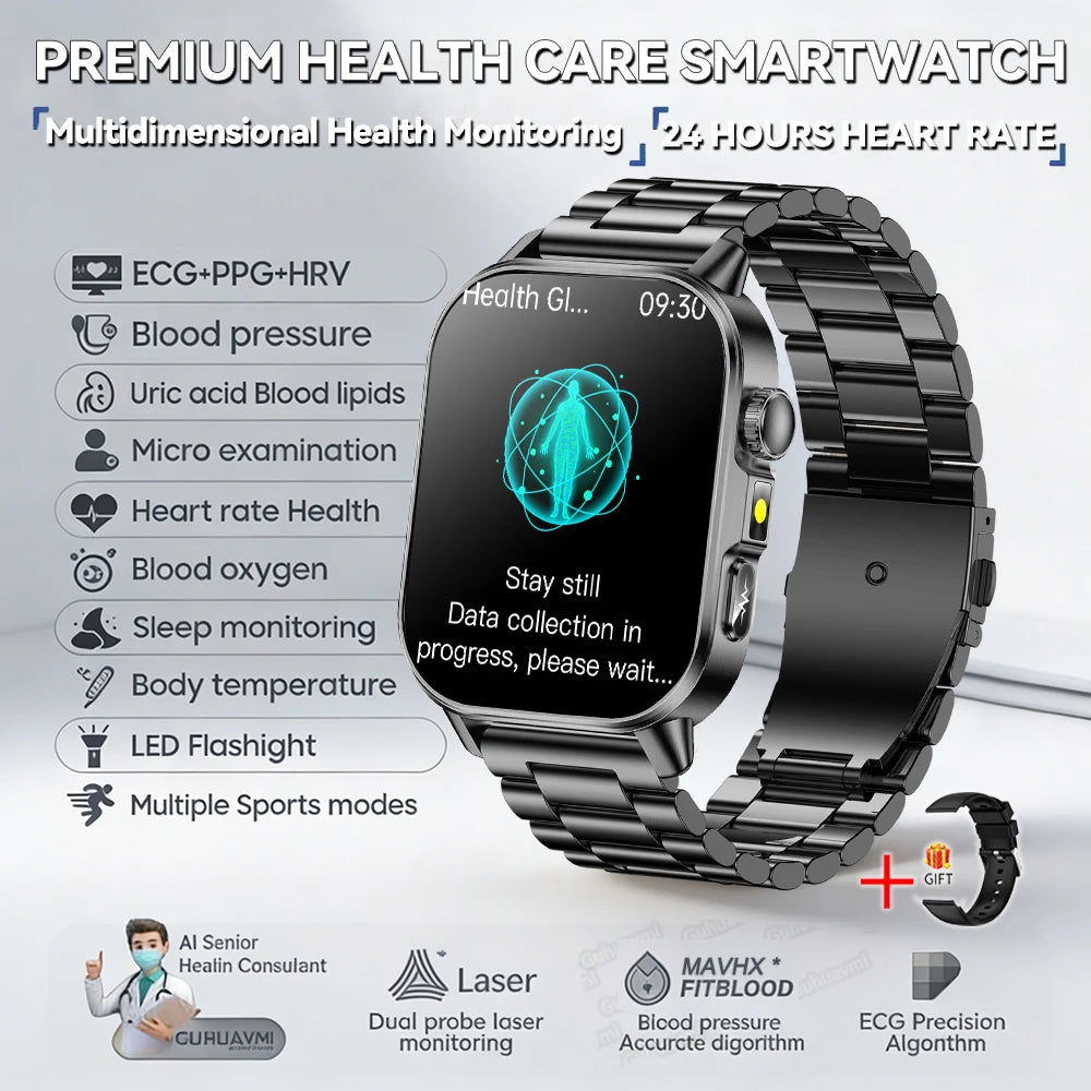 Fashion Health Smart Watch Women 2.0 AMOLED ECG BT Call  - Black Steel / AI Health Report - Maison Novaire